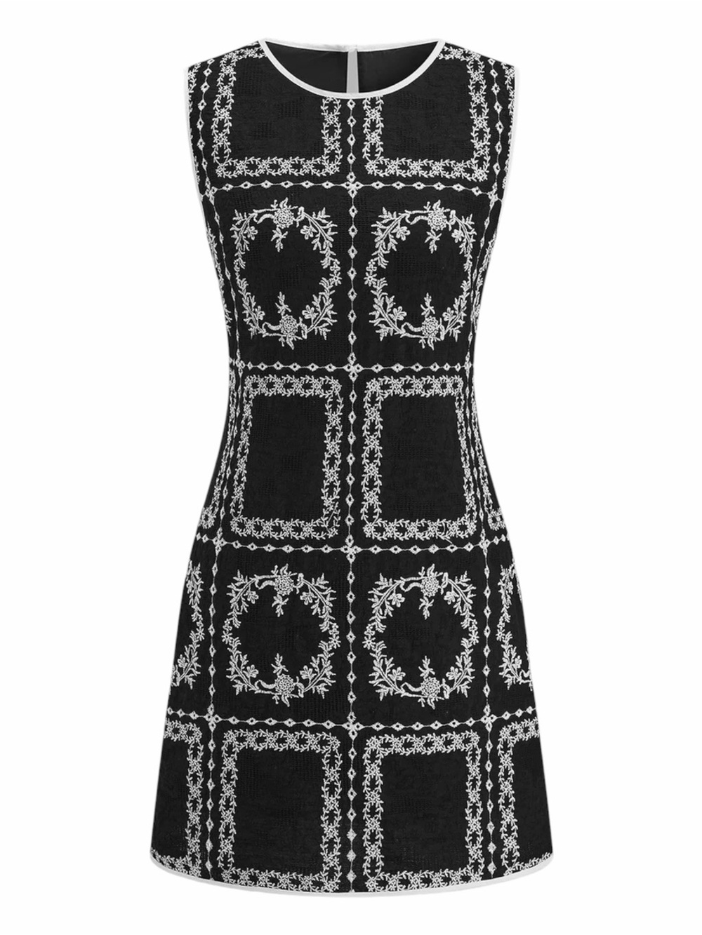 Commense Linen Blend Black Embroidered Sleeveless Shift Dress Medium NWT - Picture 2 of 10
